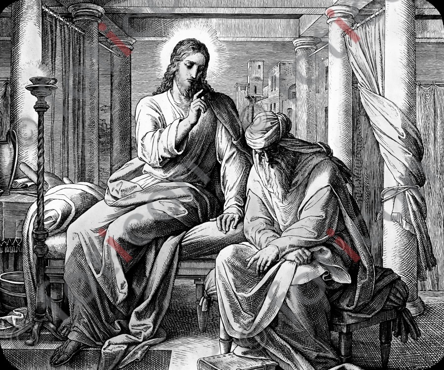 Jesus spricht mit Nikodemus | Jesus speaks with Nicodemus - Foto foticon-simon-043-sw-019.jpg | foticon.de - Bilddatenbank für Motive aus Geschichte und Kultur